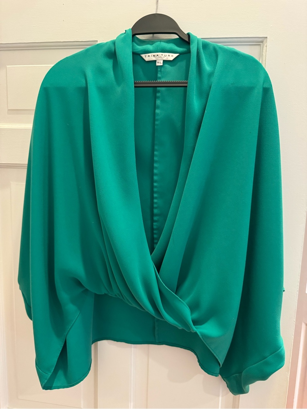 Trina Turk Emerald Draped Wrap Blouse
